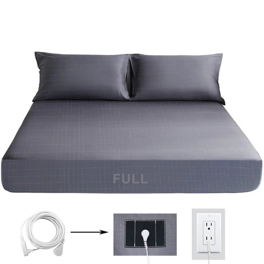 Grounding Fitted Sheet Silver Fiber Grounded Sheets Full Fitted Grounding Sheets for Bed Organic Cotton Earth Sheet with Cord (54"*75"*14"Grey)