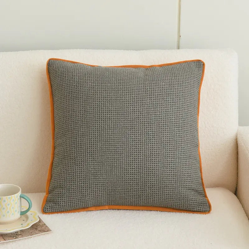 Orange Plaid Cotton and Linen Cushion Pillow Cover