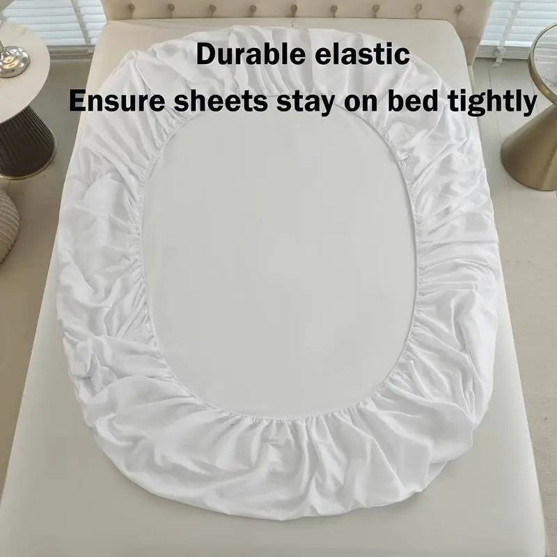 3/4pcs White Polyester Fitted Sheet Set with Pillowcase