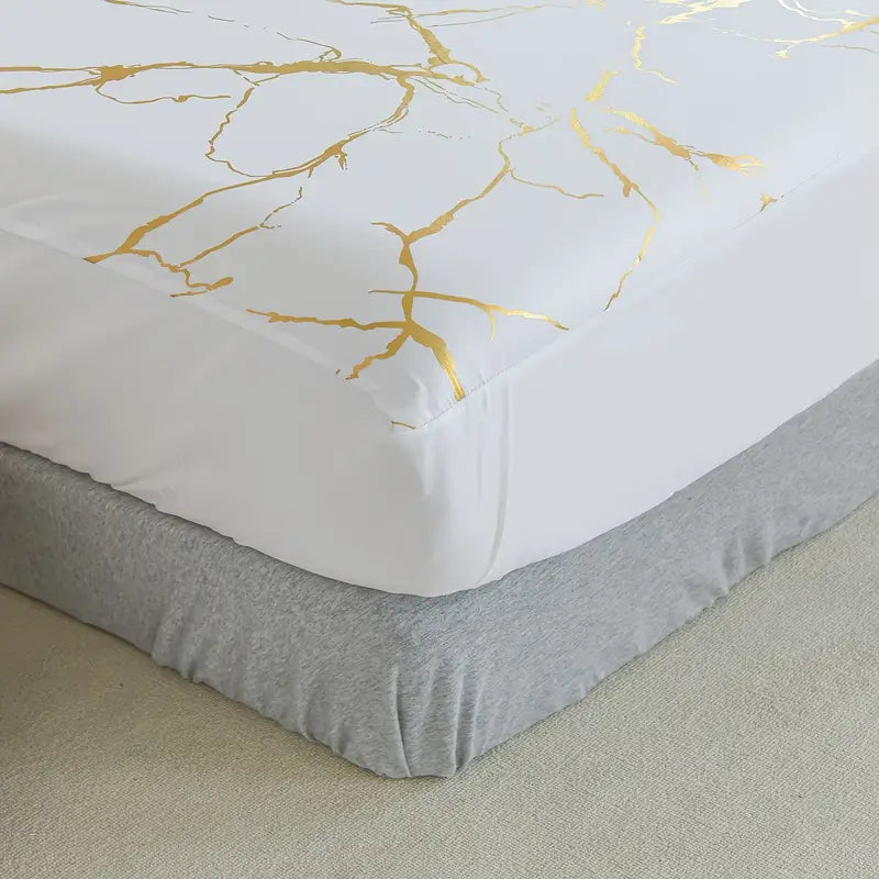 Marble Pattern Fitted Sheet Set with Pillowcases
