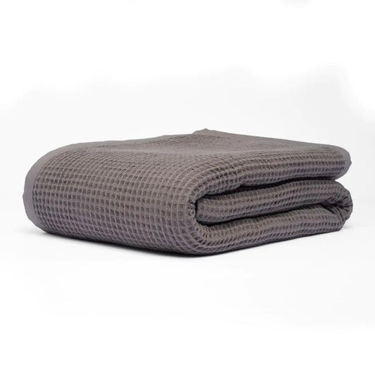 9Threads GOTS Certified Organic Cotton Waffle Weave Blanket Throw Bed Blanket 50"X60"Cozy Throw Blanket for Couch Modern Home Decor Throw BlanketsWaffle Blanket Soft Bed Blankets -Charcoal Grey