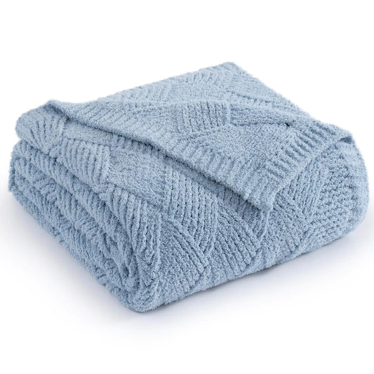 WRENSONGE Blue Grey Throw Blanket for Couch Soft Fluffy Cozy Warm Knitted Throw Blanket for Bed Weaving Patterns Throw Blanket for Living Room Sofa Chair Camping Travel Bed Blanket - 50"*70"