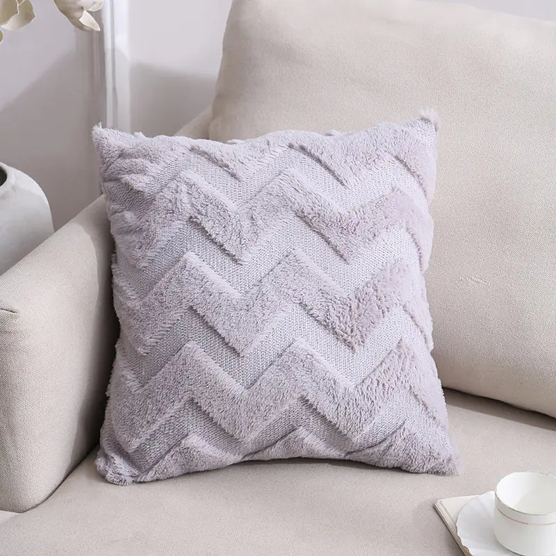 Plush Geometric Throw Pillow Cover for Home Decor