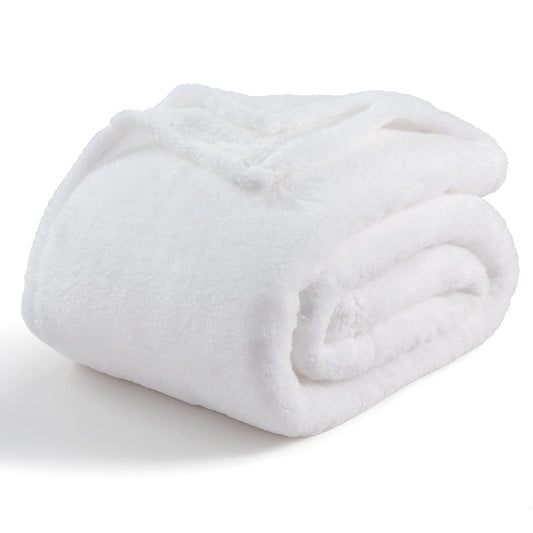 Berkshire Blanket Classic Extra-Fluffy™ Plush Blanket Twin Size Bed Blanket Soft Fuzzy Fluffy Long Hair Blanket for Couch Sofa Bed True White 60x92 Inches