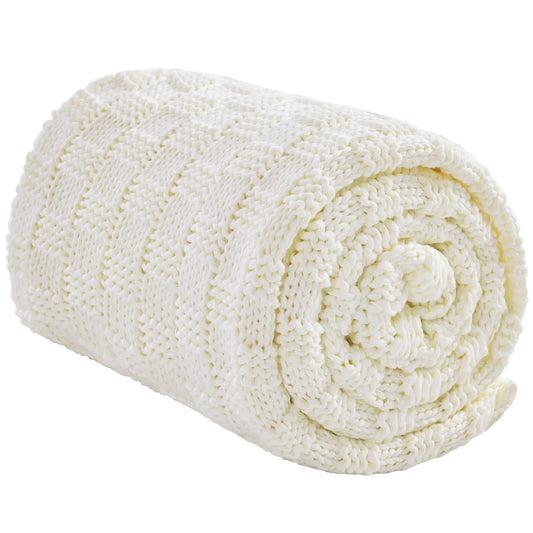 Wellfeel Knitted Weighted Blanket for Adult No Beads Heavy Blanket 50” x 60 10lbs Breathable Chunky Knit Blanket Cooling Weighted Blanket for Hot Sleepers Christmas Home Decor (Ivory White)